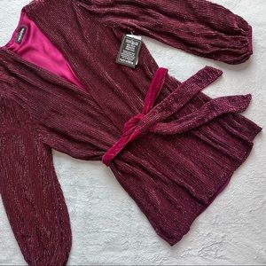 Retrofete Gabrielle Sequin Robe Wrap Dress Plum Burgundy Velvet Large Sz L